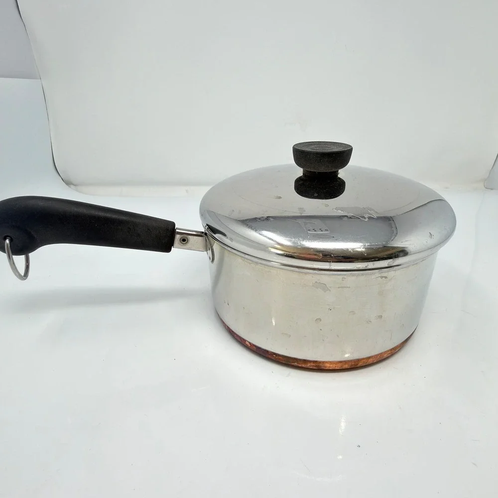 Vintage Revere Ware 2 Qt Copper Bottom Saucepan Pot Lid Stainless Steel Clinton